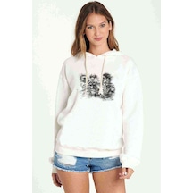 Muhammed Ali Punch Baskılı Beyaz Kadın Kapşonlu Sweatshirt