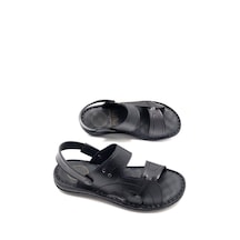 Deritarz Hakiki Deri Tam Ortopedik Masajlı Erkek Terlik Siyah