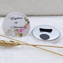 Açacak Magnet Nikah Şekeri Pembe Kahve Çiçek Uv Baskılı(30 Adet)