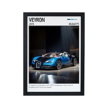 Bugatti Veyron Ahşap Çerçeveli Poster Tablo Super Sport Tasarım Siyah
