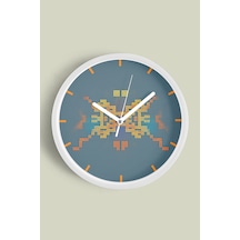 Piksel Zamanı Temalı Modern Duvar Saati - 30cm - Önü Camlı Beyaz Kasa - Sessiz Mekanizma Beyaz