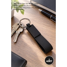 1 Adet Deri Metal Anahtarlık Mat Siyah Deri Ve Metal, Lazer İsim Yazılabilir, Promosyon Kişiye Özel Keychain Key Ring