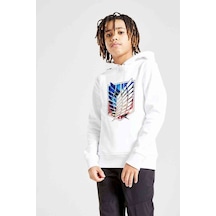 Tshirthane Anime Attack On Titan Baskılı Unisex Çocuk Kapüşonlu Beyaz Sweat (528913582) Beyaz