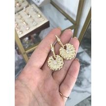 Taş Detaylı Vintage Küpe Altın