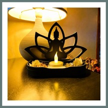 Bezos 3d Baskı Lotus Buda Mumluk - Dekoratif Tealight Mumluk-siyah Ventra