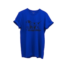 Siyah Çizgisel Pointer Av Köpeği Tasarımlı %100 Pamuk Regular Fit Unisex T-shirt Mavi
