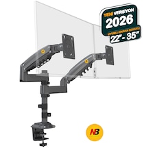 North Bayou Nb-h180 Çift Kollu Amortisörlü Monitör Standı 22"-32" / Kol Başı 12 Kg - 360 Hareketli Profesyonel Ağır Hizmet Masa Askı Aparatı