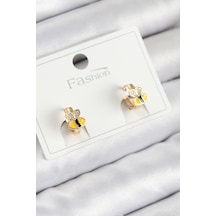 Tua Moda Pirinç Zirkon Taşlı Arı Model Gold Renk Çocuk Küpe Çok Renkli