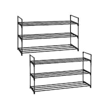 Songmıcs 3 Katlı Ayakkabı Rafı, Ayakkabı Saklama Düzenleyici, 2'li Set, Metal Saklama Rafı, 30 X 92 X 54 Cm, Siyah Lsa06bk Açık Ceviz