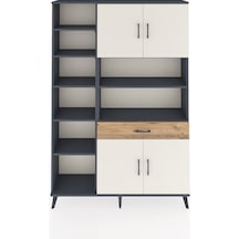 Arges Dolap 10 Raflı Tek Çekmeceli 4 Kapaklı 132x30x195 Antrasit-aytaşı/çam Aytası/atlas Çam