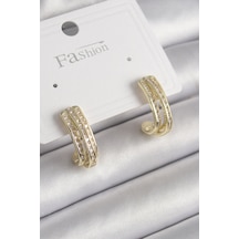 Pirinç Gold Renk Zirkon Taşlı Yarım Halka Model Kadın Küpe T Tdrtr Pirinç Gold Renk Zirkon Taşlı Yarım Halka Model Kadın Küpe T Tdrtr