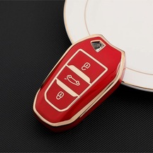 Peugeot 208 308 508 2008 3008 5008 Tpu Anahtar Kılıfı Sustasız - Kırmızı Gold