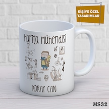 Kişiye Özel Meslek Temalı Kupa İsimli & Fotoğraflı Premium Hediye Bardak Harita Mühendisi Beyaz