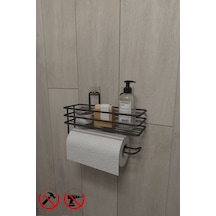 Yapışkanlı Raflı Kağıt Rulo Havluluk Peçetelik Havlu Kağıltlık Siyah Banyo Mutfak Düzenleyici Siyah Diğer