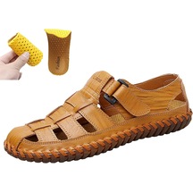 Heamor Erkek Kapalı Burun Deri Sandalet, Dış Mekan Nefes Alabilir El Dik - Sarı