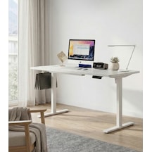 Adorn İstanbul - Yüksekliği Ayarlanabilir Ergonomik Bilgisayar & Çalışma Masası - Tek Motor Beyaz