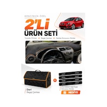 Seat Leon 2005-2012 Uyumlu Torpido Örtüsü + Deri Bagaj Çantası + Sticker Seti - Siyah Kahverengi