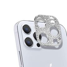 Ally iPhone 12 Pro Max Uyumlu Diamond Taş İşlemeli Kamera Koruyucu Lens Gümüş