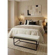 Elora Puf Bench - Baby Face Kumaş Metal Ayaklı Dikdörtgen Bench - Yatak Odası Salon Antre İçin Modern Tasarım - 120 Cm Bej