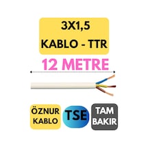 Öznur 3x1,5 Ttr Kablo Metre Seçenekli Beyaz - 12 Metre