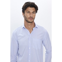 Tudors Erkek Regular Fit Klasik Kesim Tek Cepli Çizgili İtalyan Yaka Gömlek-31918 Çok Renkli