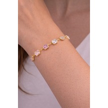 Kadın Gold Renk Bembeyaz Zirkon Taşlı Vip Çelik Bileklik Altın