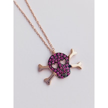 Ayar Gümüş Skull Kuru Kafa Gifürlü Zirkon Taşlı Trend Kolye Gold-