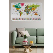 Türkçe Ülke Bayrak Lı Eğitici Başkent Detaylı Atlası Dünya Haritası Duvar Sticker -60x105-3841 Çok Renkli