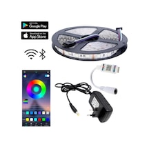 5 Metre 24v 60 Ledli Rgb Dış Mekan Silikonlu Şerit Led 2a Plastik Adaptör Bluetoothlu Telefondan Led