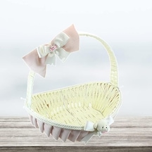 Saplı Oval Kumaş Sepet, 36 Cm, Orta Boy, Pembe Genel