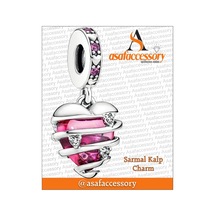 Sarmal Kalp Charm Pembe Gümüş Kaplama