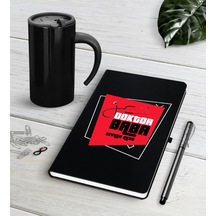 Kişiye Özel Doktor Baba Siyah Defter Kalem Termos Mug Seti-1 Siyah