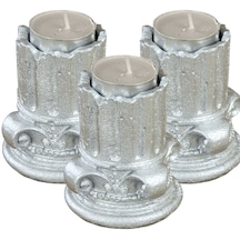 Eskitme Mumluk Şamdan 3 Adet Tealight Uyumlu Tarihi Sütun Model - Gümüş