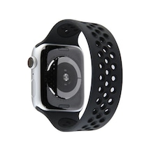 Apple Uyumlu Watch 38mm Ayarlı Delikli Silikon Kordon - Siyah-siyah