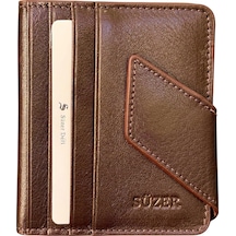 Kahverengi Hakiki Deri İkiye Katlanır Patlı Ve Mıknatıslı Model Kredi Kartlık - 3041-kahve Kahverengi