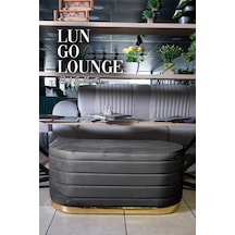 Lungo Long Line Antrasit Puf- 90cm Gold Kaplama Kapitoneli Luxery Pofuduk Oturma &Makyaj Puff&Bench