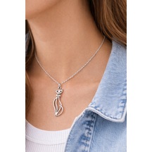 Zarif Kedi Figürlü Gümüş Renk Metal Tasarım Unisex Günlük Kolye Çok renkli