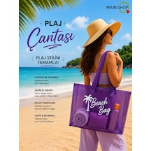 Mainshop Büyük Boy Beach Bag Mor Şeffaf Deniz Plaj Çantası M-plj02
