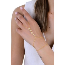 Gümüş Altın Yaldızlı Zirkon Taşlı Kayan Yıldızlar Şahmeren Barcode Beyaz - Rose Gold