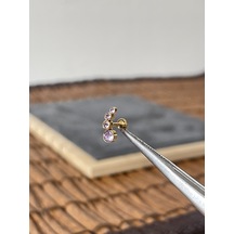 %100 Cerrahi Çelik Dörtlü Mor Taş Altın Tragus Heli X Conch Piercing Mor