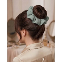 Handmade Çift Dikişli Xl Scrunchie Saç Tokası Su Yeşili
