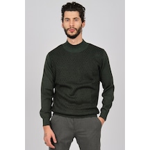 Woolman Erkek Desenli Yarım Balıkçı Yün Kazak 1571054 Yeşil Yeşil Beyaz