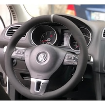 Volkswagen Golf Gri Yüzüklü Nubuk Alcantara Deri Direksiyon Kılıfı