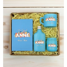 Bk Gift Kişiye Özel İsimli Dtf Anne Temalı Turkuaz Defter & Kahve Fincanı & Kolonya & Mum Hediye Seti-2, Anneye Hediye, Anneler Günü Hediyesi Kobitmey