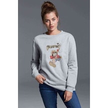 Anime One Piece Monkey Baskılı Gri Kadın Sweatshirt