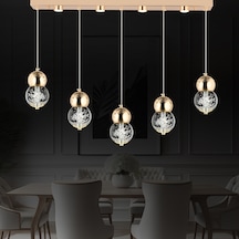 Sasha 5'li Sıralı 3 Renkli 57 Watt Gold Kristal Ledli Modern Oturma Odası Salon Sarkıt Avize Diğer