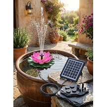 Güneş Enerjili Pembe Lotus Çiçekli Solar Fıskiye - Dekoratif Bahçe Süs Havuzu - Havuz Süsü