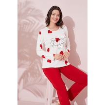 Siyah İnci Pamuklu Örme Pijama Takım 24240159 Ekru