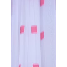 Tergal Fuşya Kareli Beyaz Renk Tek Kanat Hazır Dikilmiş Pileli Fon Perde 300 260 Cm Beyaz