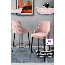 Canisa Tera Serisi 2 Pembe Sandalye 65 Cm Ada Mutfak Bar Sandalyesi Babyface Kumaş Siyah Metal Ayaklı Sandalye Pembe Ayaklar Siyah